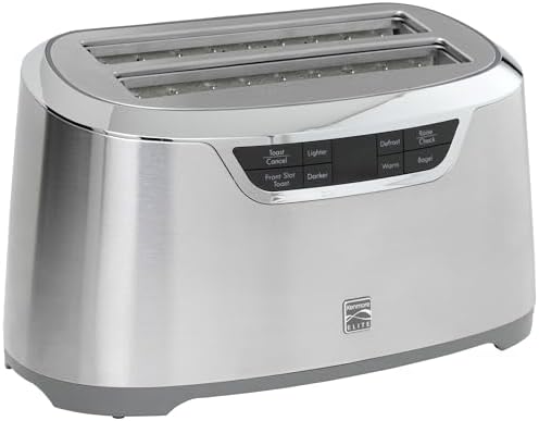 Kenmore Toaster 4 Slice - Extra Wide Slot Countertop Kitchen Appliance, Defrost Function, Grille-Pain, 9 Shade Settings, Easy Clean Crumb Tray, Bread Bagel, Stainless Steel & White (Silver)
