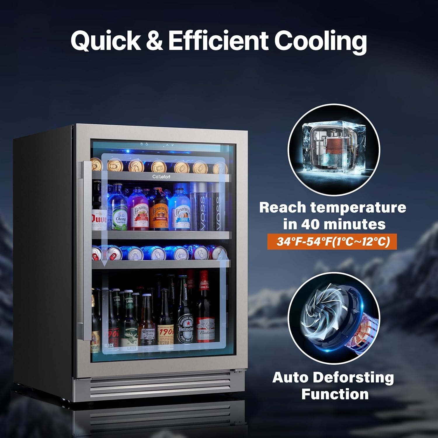 Ca'Lefort 24 Inch Beverage Refrigerator - 180 Can Beverage Fridge with 34°-54°F, Built in or Freestanding Beverage Cooler with Glass Door and 3 LED, Drink Fridge for Home/Kitchen(5.65 cu.ft)