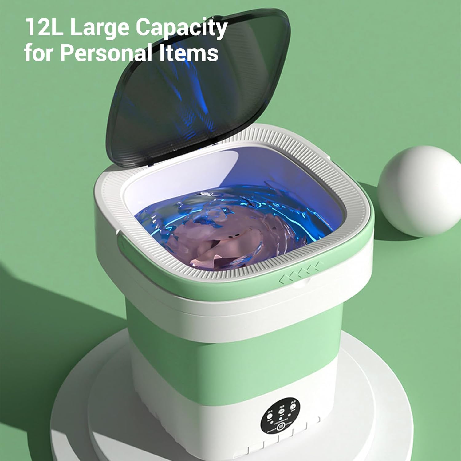 Asixxsix Portable Washing Machine, Foldable Laundry Machine with 3 Cleaning Modes, Collapsible Mini Washer for Small Clothes, for Travel, Apartment, Home, Hotel and camping (Green)