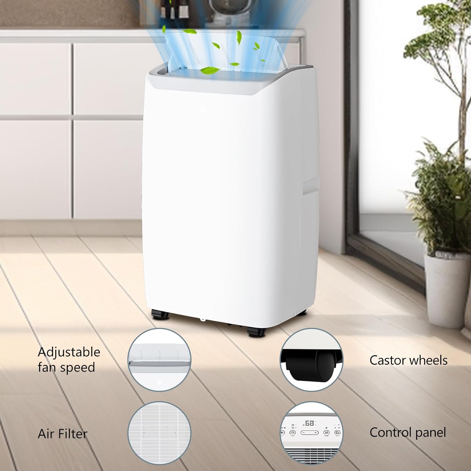 12000 BTU Portable Air Conditioner, 3-In-1 (Cool/Dehumidify/Fan) Portable AC Unit with Remote, LED Touch Control & 24H Timer, Air Conditioners Cools Rooms Up to 550 Sq.Ft for Home, Office & Dorm Room
