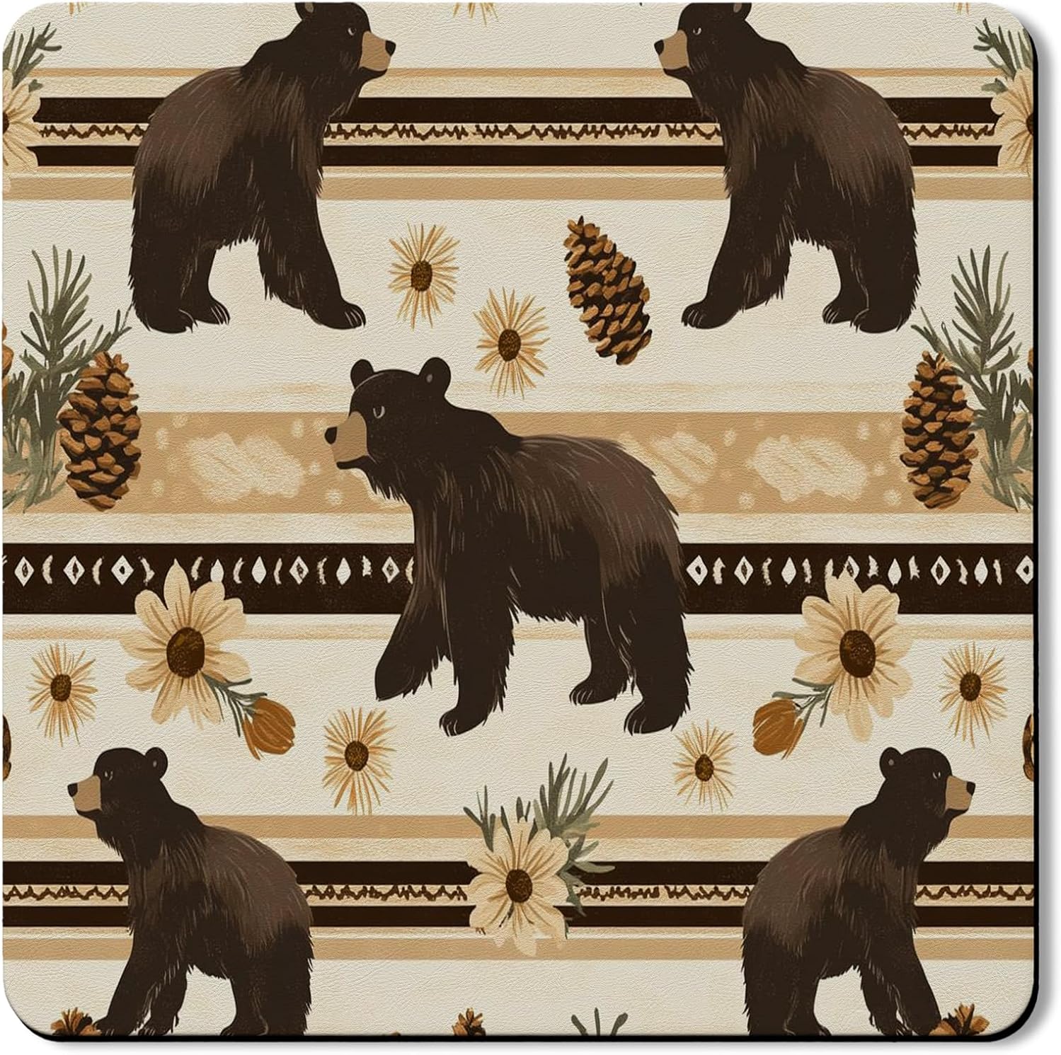 Bear Washer Dryer Top Protector Mat, Rustic Bohemian Floral Laundry Machine Dust Covers, Nature-Themed Protector for Home, Anti-slip Waterproof Washer And Dryer Mats 24x24 Inch