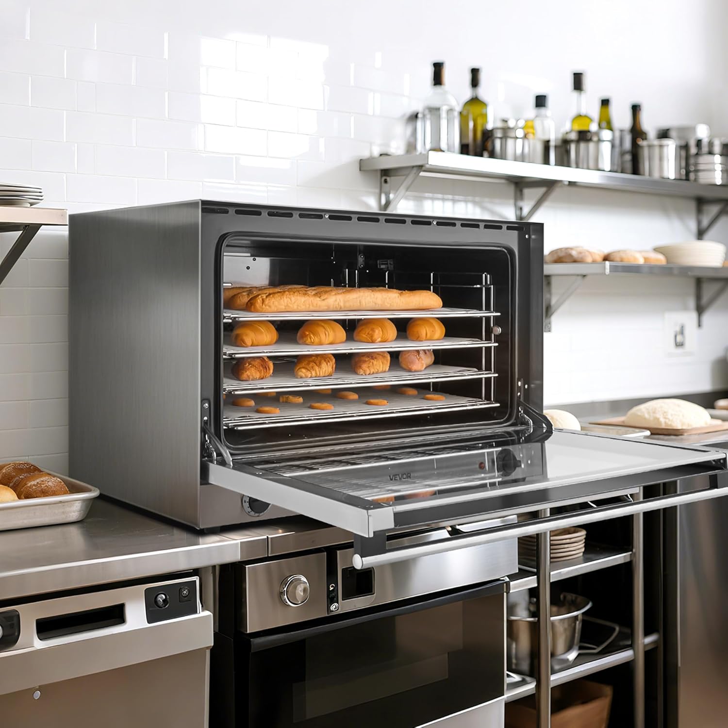 VEVOR Commercial Convection Oven, 4.24 cu.ft Countertop Oven for Full-Size Pans, Electric Convection Ovens with 4 Racks, 360° Hot Air Circulation, for Bakery, Restaurant & Pizza Shop (208-240V 5000W)