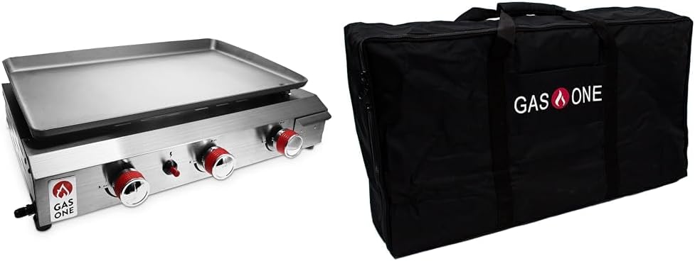 Gas One Flat Top Grill with 3 Burners – Auto Ignition Propane Portable Gas Grill & New Propane Stove Burner Universal Carry Bag for Double Burner Cooker Grills Heavy Duty, 50460