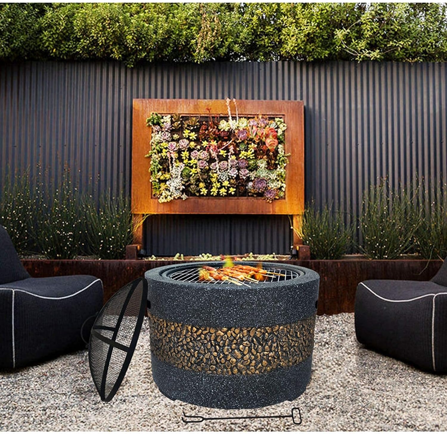 Outdoor Fire Pit Table Garden Fire Pit Heaters & Fire Pits Barbecue/Fire Pit Wood Burning Fire Pit BBQ Grill Firepit Bowl with Grill Grate