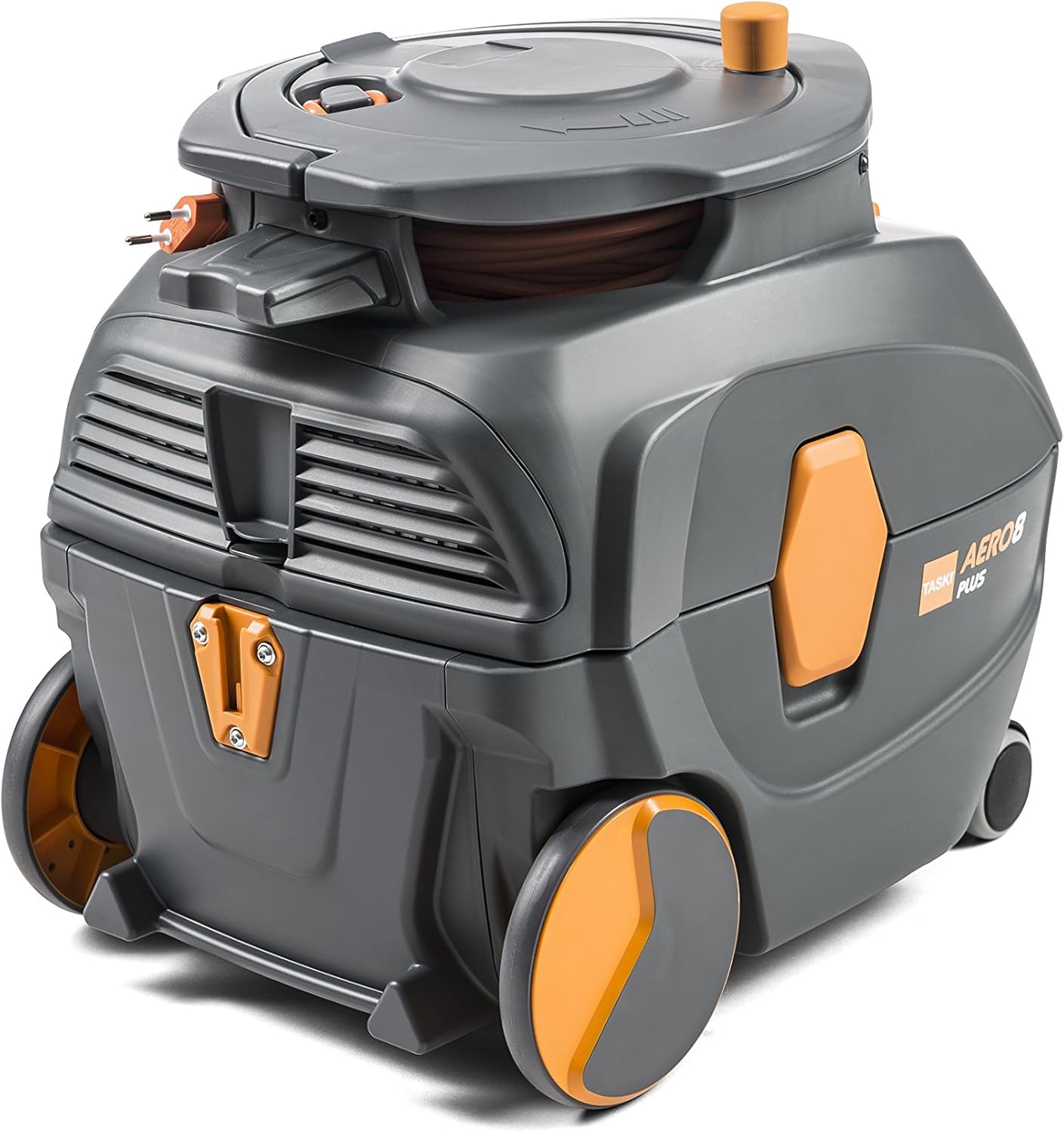 Taski D7524261 AERO 8 Plus Commercial Canister Dry Vacuum, Quiet Operation with HEPA Filtration, 3.5 Gallon Capacity, Grey/Orange