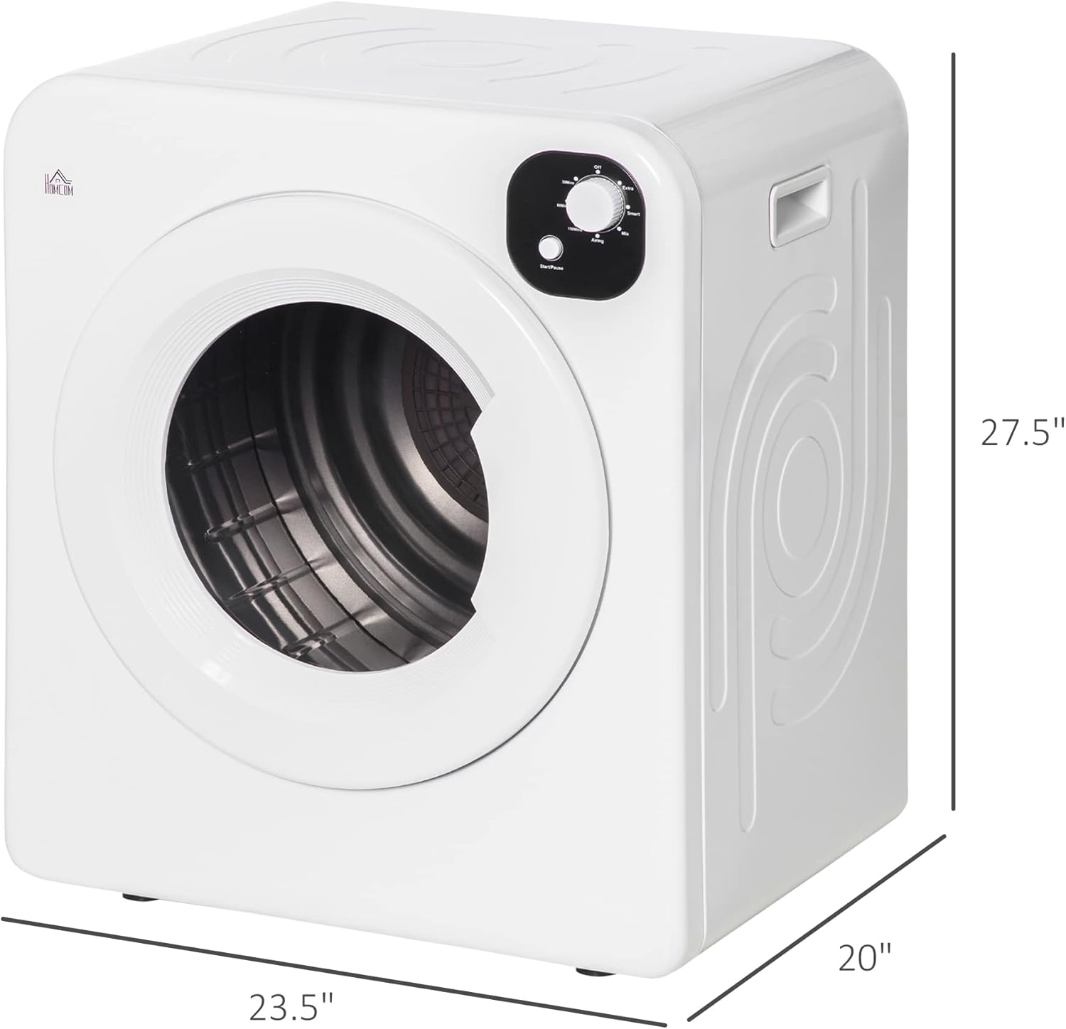 HOMCOM Portable Clothes Dryer, 120V 1300W Compact Laundry Dryer with Intelligent Drying, 3.2 cu.ft Stainless Steel Drum, Front Load Electric Dryer for Apartments, Dorms, RVs, White