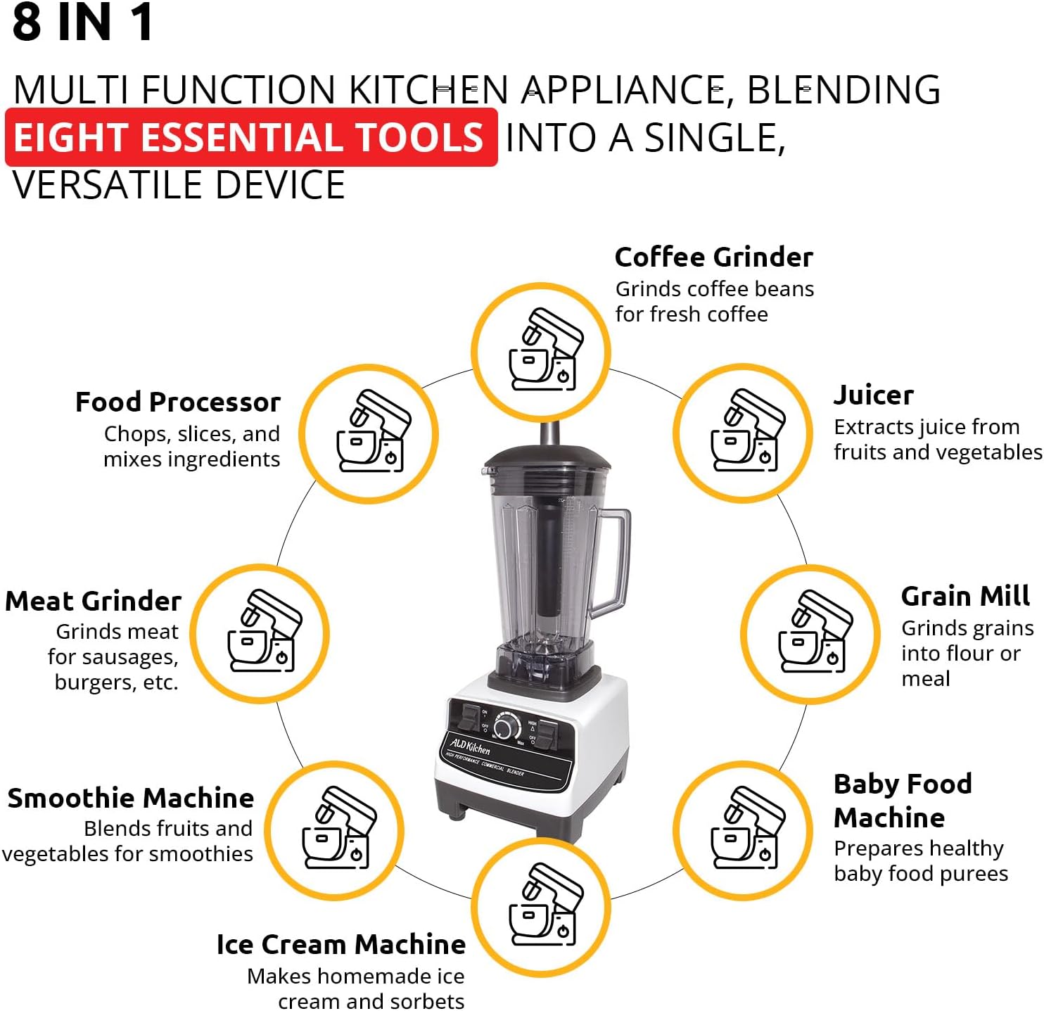 ALDKitchen Commercial Blender | Electric Mixer | Portable Juice Maker | 110V
