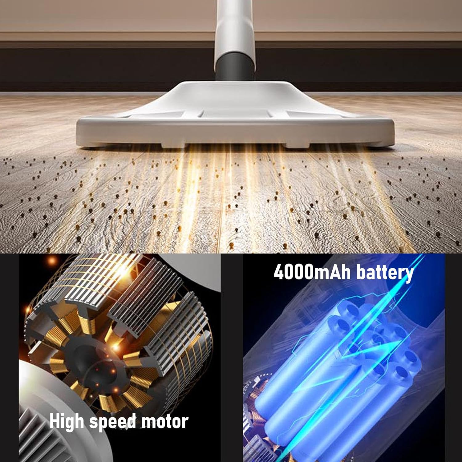 Cordless Vacuum Cleaner, 3 in 1 USB Rechargeable Deep Cleaning Mops for Floor Cleaning, 9pcs Tools Stick Vacuum for Carpet, Hard Floor, Pet Hair