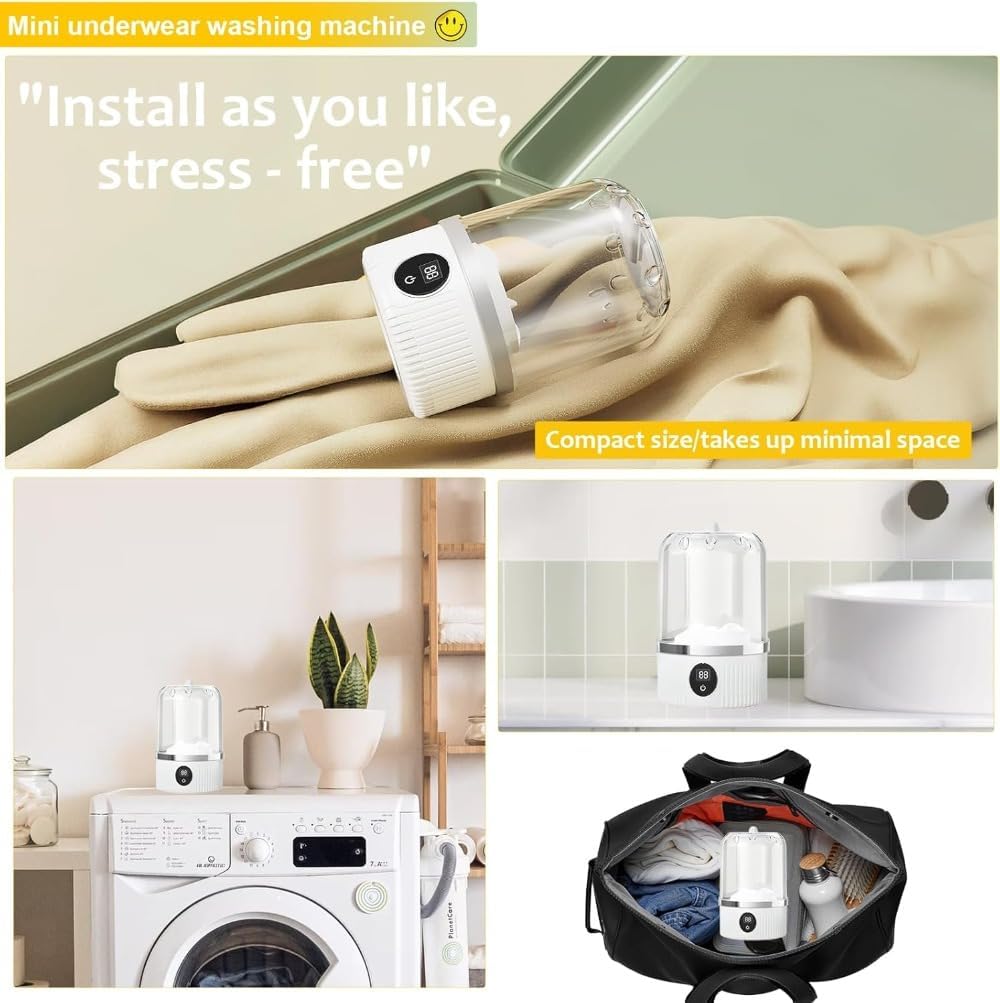 Portable Washing Machine - 2025 Upgraded Cordless Mini Washer for Underwear, Socks, Rechargeable Laundry Cup, White