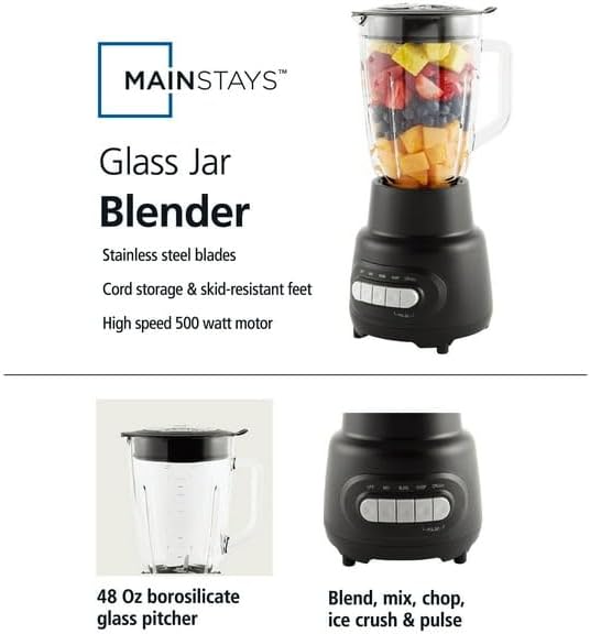 Glass Jar 5 Speed Blender With 6-Cup Jar (48Oz) Capacity, New, Stainless Steel Blade, Dishwasher-Safe Glass Jar