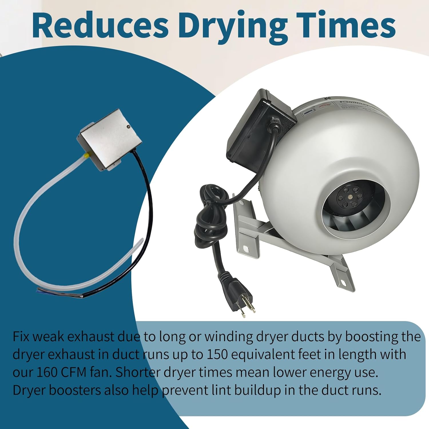 M-4DBT Automatic Dryer Duct Booster Exhaust Fan for Clothes Dryers – Quiet, Stable, Durable, Saves Drying Time, Compatible with All Dryers (M-4DBT)