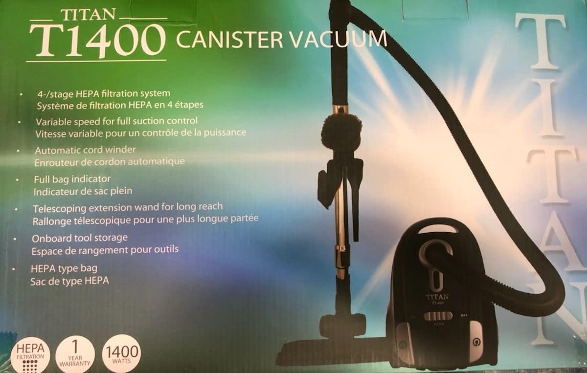 Titan T1400 Compact Canister Vacuum Cleaner w/Cord Reel