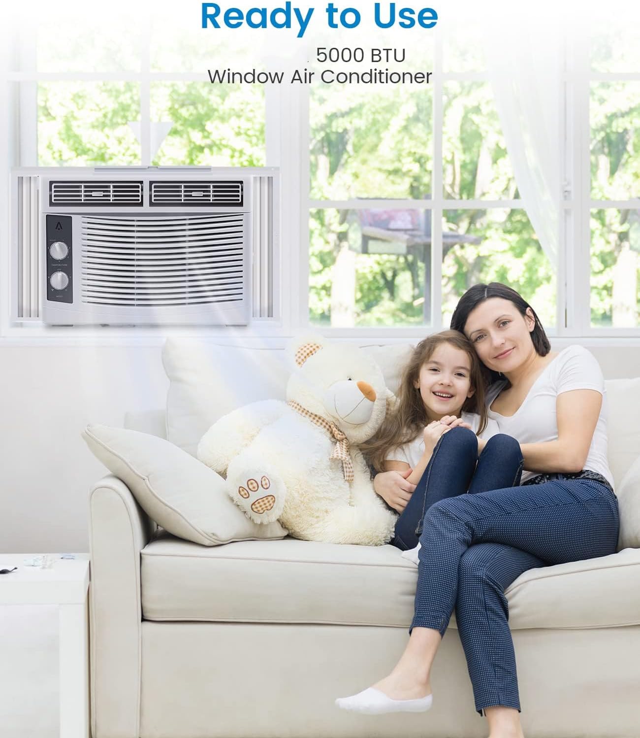 5000BTU Window Air Conditioner, AC Unit Cool up to 150 Sq. Ft. with Manual Adjustable Fan and Cooling Settings, Fan Speeds/Easy Install Kit Included, for Small Bedroom, Living Room, Home Office