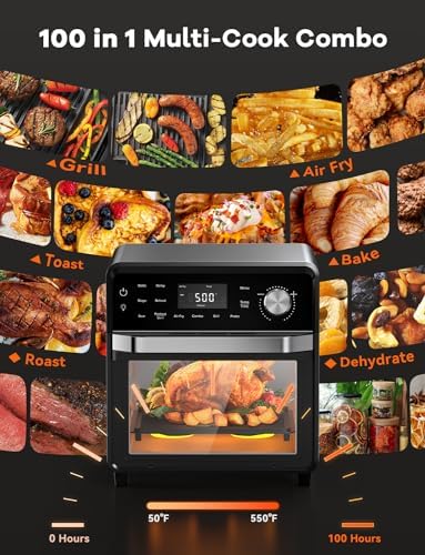 Nuwave Air Fryer Grill Oven Combo, TRUE Char & Flavor, 100 in 1 Super Convection Toaster Oven Countertop, Excellent Thermal Insulation, POWERPORT™ Plug-In Grill, 550°F, Stainless Steel