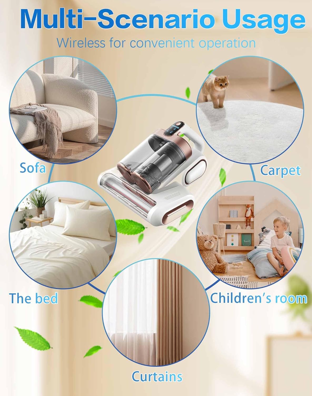 Powerful UV Bed Vacuum Cleaner, Bedroom Guard - Multifunctional Wireless Handheld Mattress Vacuums Cleaners, 13Kpa Heating Cordless Vacuum Cleaner Handheld for Bed, Sofa & Carpet (Purple)