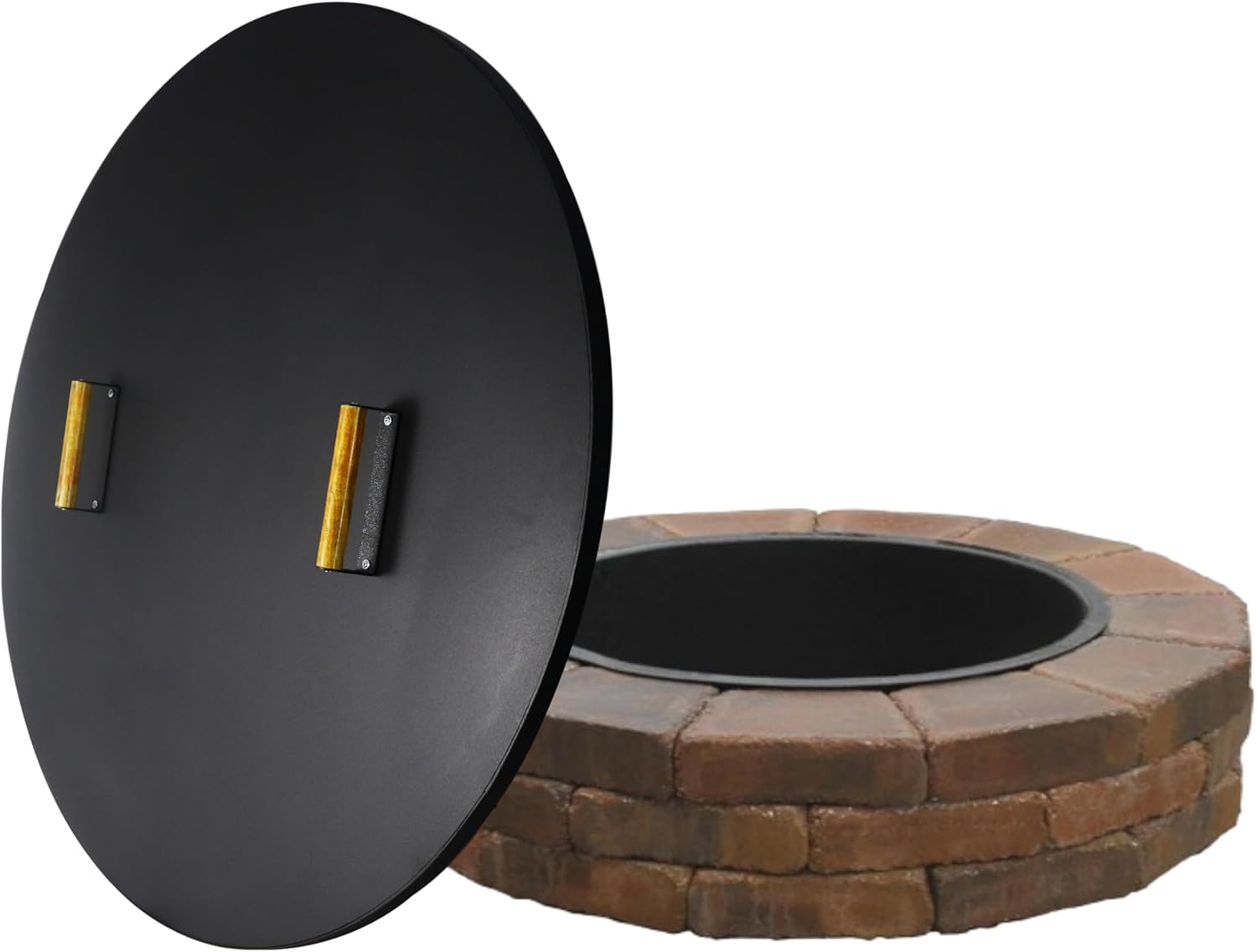 Febtech 38 Inch Solid Firepit Shield - 16 Gauge Heat Resistant Coated Carbon Steel Fire Pit Cover Round with 2 Ergonomic Wooden Handles - Fit for Fire Pit Inside Dia Up to 36
