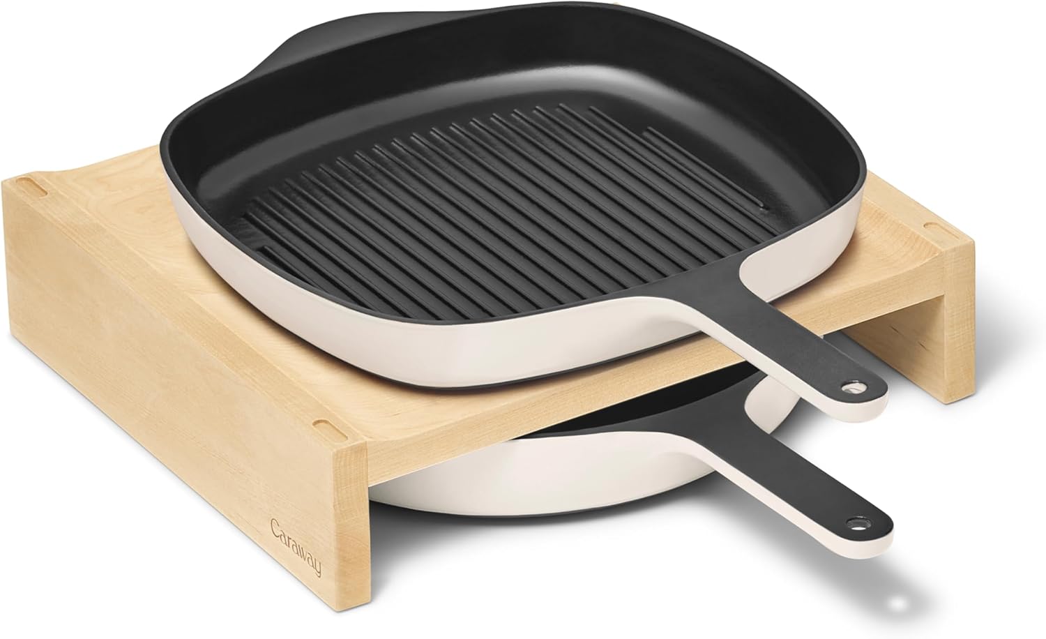 Caraway 10.5” Cast Iron Skillet & Grill Pan Duo – Enameled Cookware Set with Non-Toxic 3-Layer Enamel Coating – No Seasoning Required – Compatible with All Stovetops – Cream