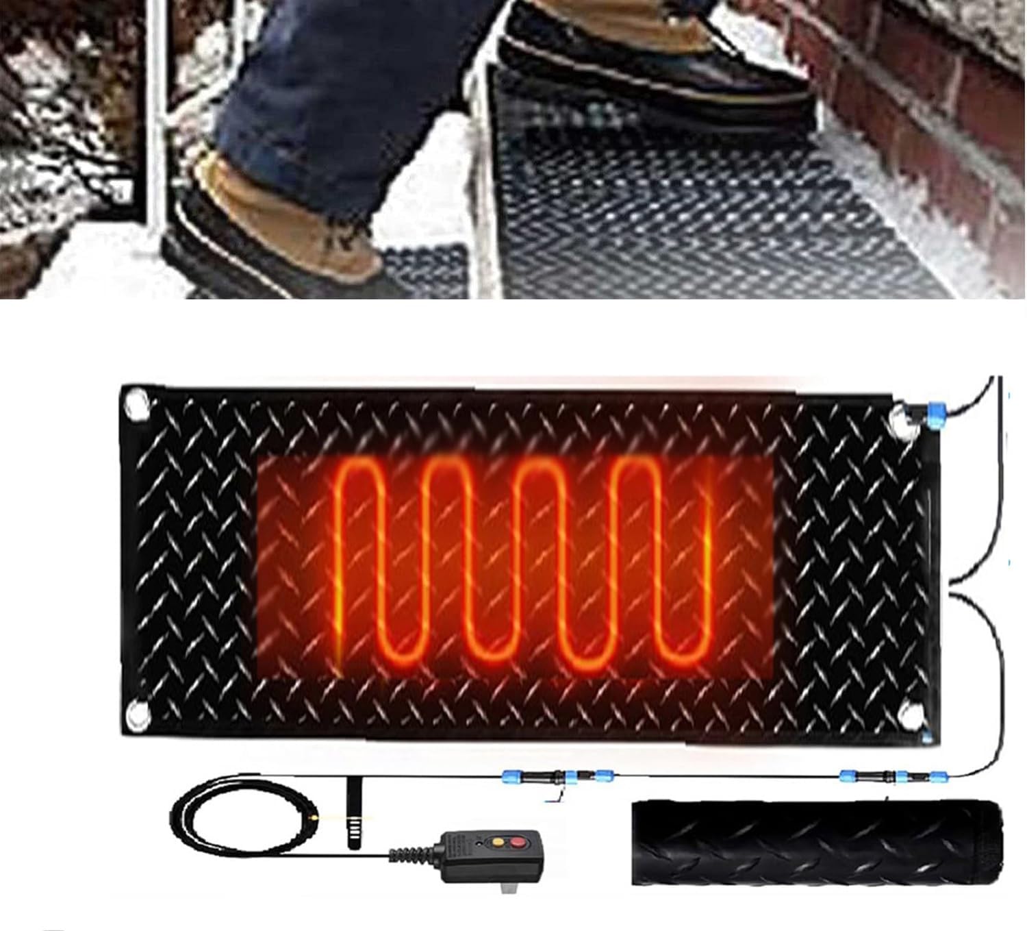 Heated Snow Melting Outdoor Mats 1/2/3/4/5 pcs PVC Heated Snow and Ice Melting Mat, Snow and Ice Melting Mat w/Power Cord, Non-Slip Heated Entrances(1 Pcs,10x48in/(25.4x120cm))
