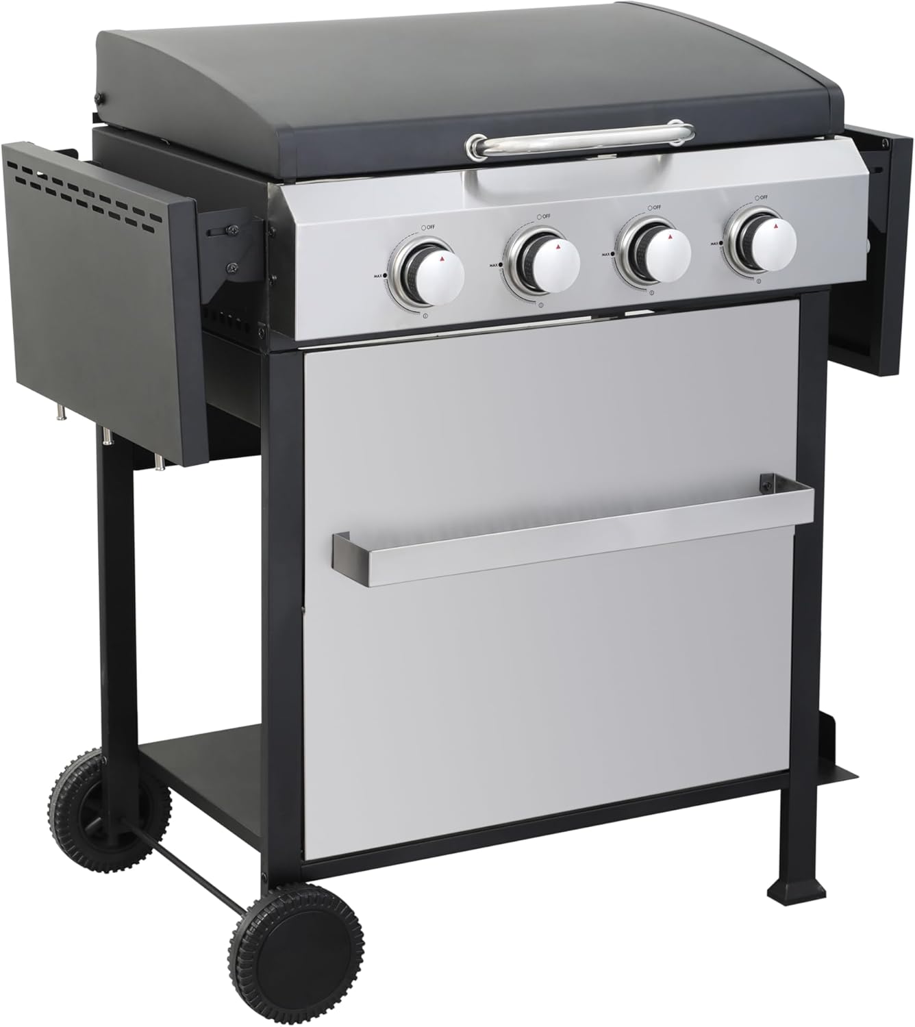4 Burner Propane Gas Grill with Stainless Steel, 49200 BTU High Output BBQ with Porcelain Enamel Grids Foldable Side Table and Hanging Basket