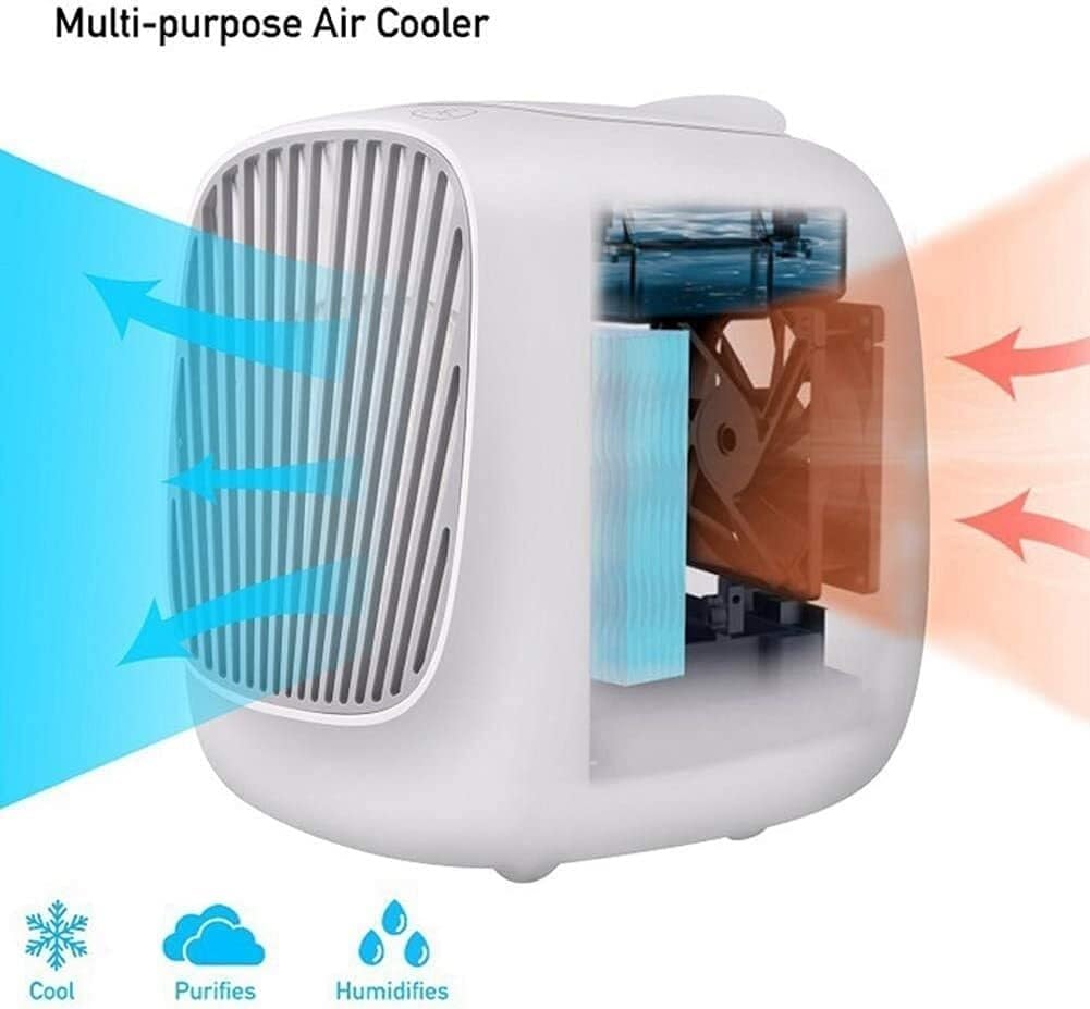 Portable Air Cooler,7 Colors LED USB Cooler Fan Air Cooling Fan Rechargeable Fan for Office Room