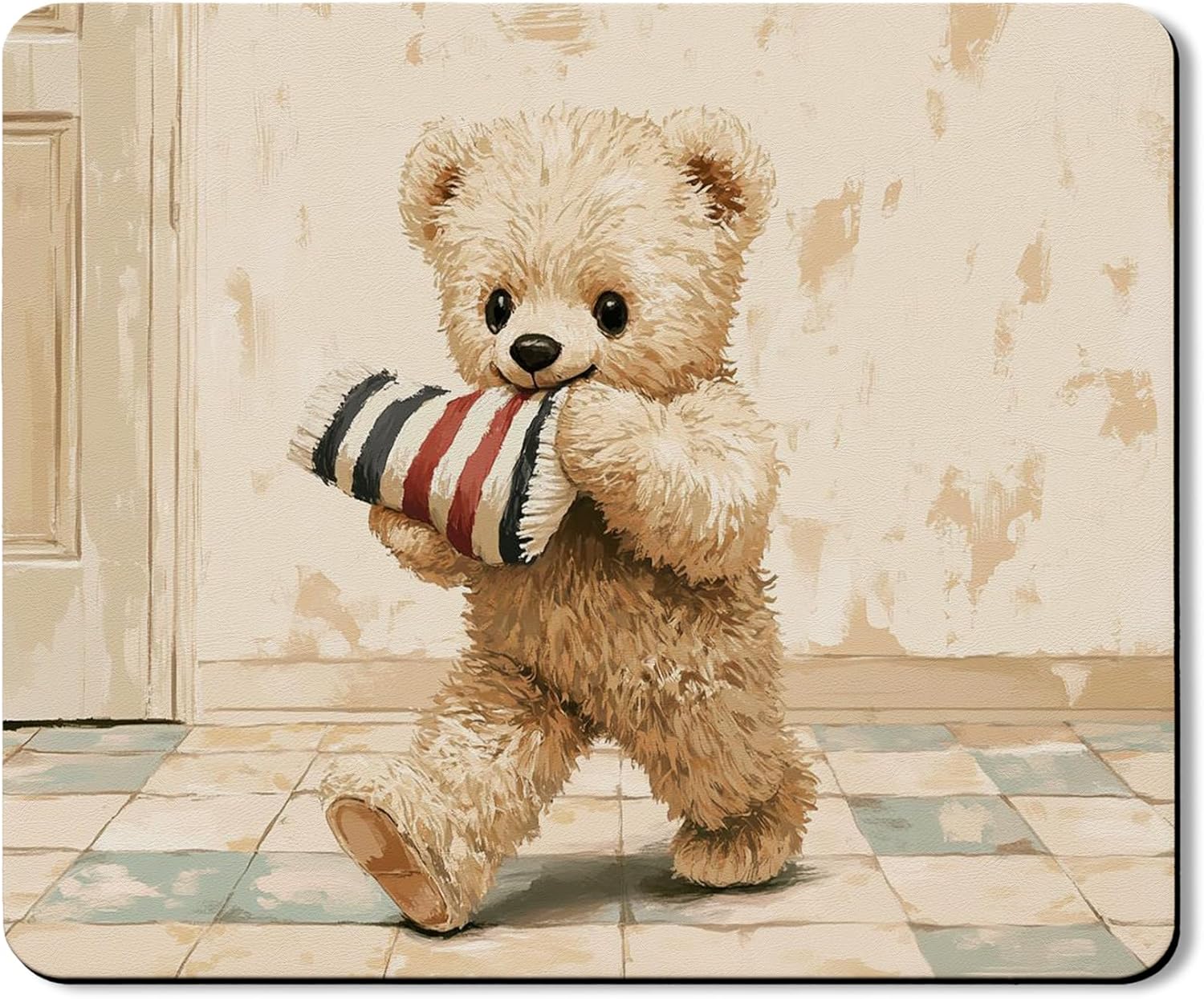 Cute Bear Washer Dryer Top Protector Mat, Vintage Plush Toy Laundry Machine Dust Covers, Winter Holiday Rubber Anti-slip Waterproof Washer And Dryer Mats for Laundry Room 20x24 Inch