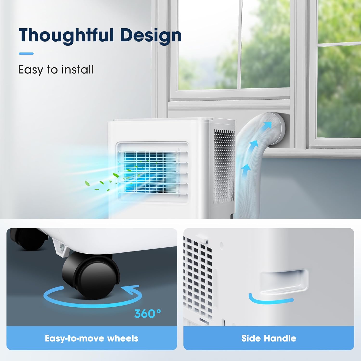 8000BTU Portable Air Conditioners Smart AC Unit with App & Remote Control 3-in-1 Cooling, Dehumidifier, Fan for Rooms up to 350 sq.ft, 24H Timer, White