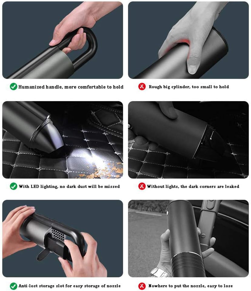 Cordless Handheld Vacuum Cleaner with LED Light and HEPA Filter 5000Pa Rechargeable Lightweight Wet Dry Vacuum for Home,Office,Desk,Car,Dust,Pet Hair Cleaning,Silver (Si