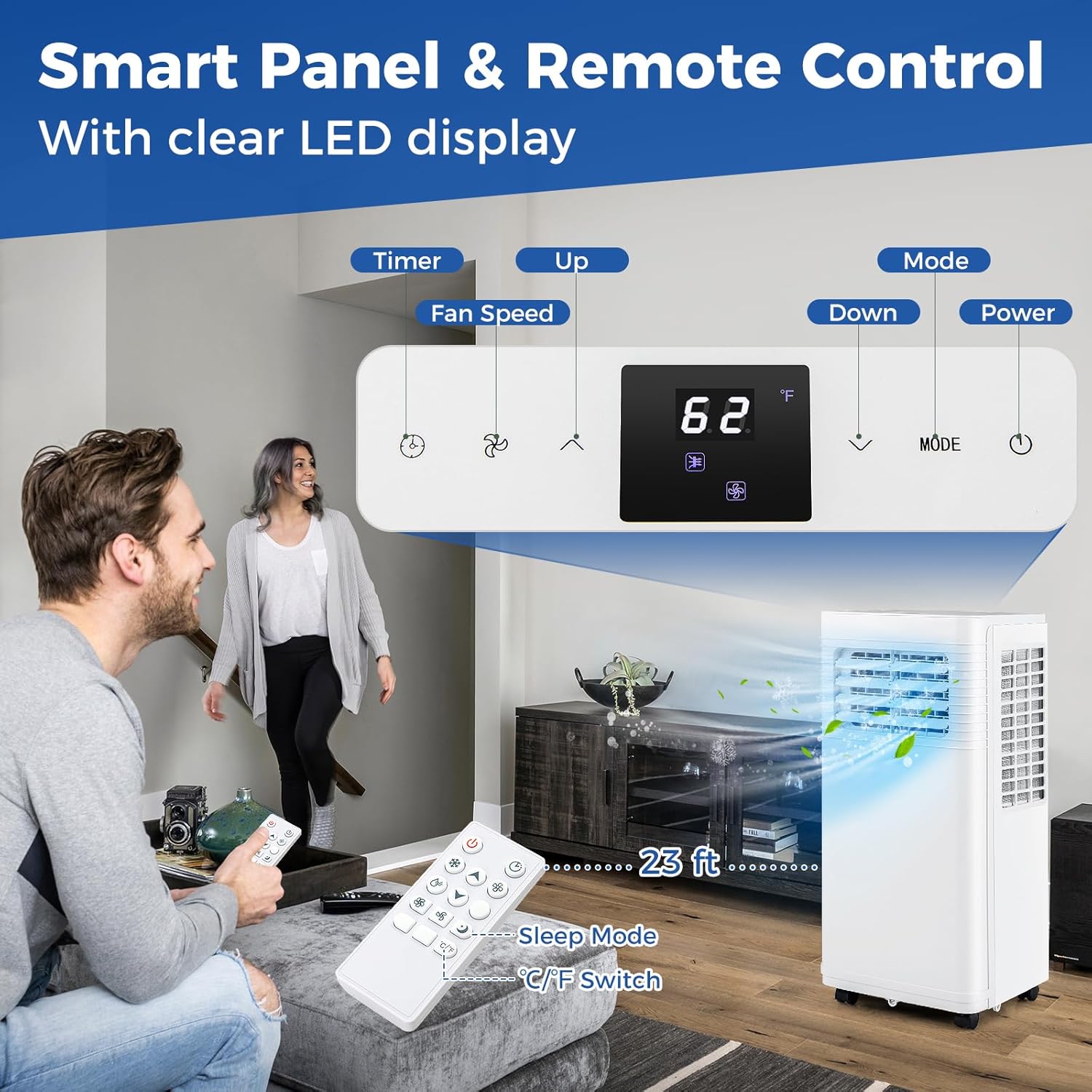 DORTALA Portable Air Conditioner 8000 BTU, 3 in 1 Quiet Floor Standing AC Unit with Fan & Dehumidifier, Sleep Mode, 24H Timer, Remote Control & Installation Kit for Room up to 250 Sq.Ft