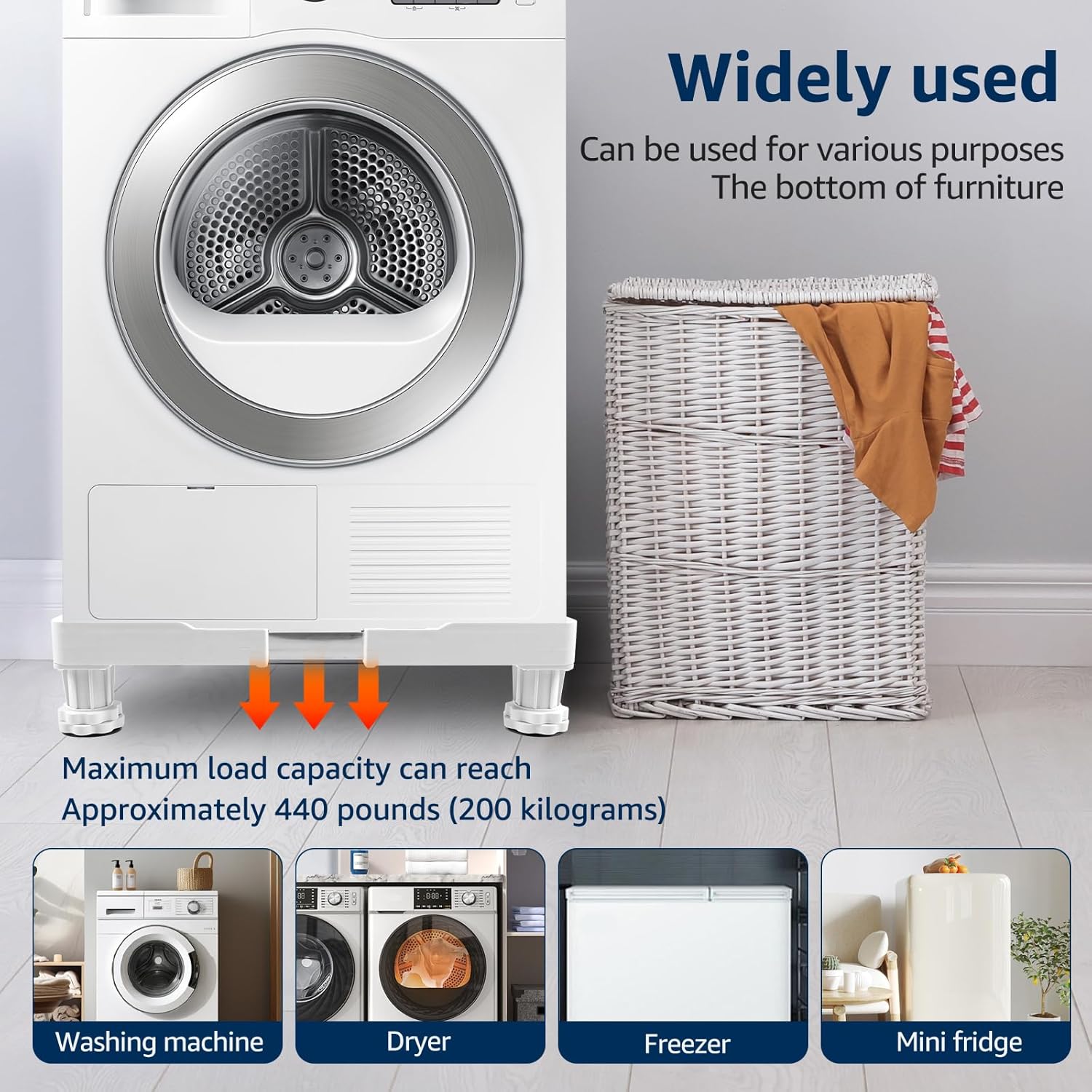 Mini Fridge Stand, Washer and Dryer Pedestal, Washing Machine Stand, Mini Fridge Stand Pedestal Lower Noise Washing Machine Stand with 4 Strong Feet for Home Appliance
