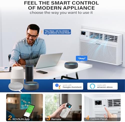ROVSUN Smart 12000 BTU Through the Wall Air Conditioner with Heat, Wall AC Unit & Heater Combo with Remote, APP & Voice Control & Timer Function, Compatible with Alexa/Google Assistant, 230V/60Hz