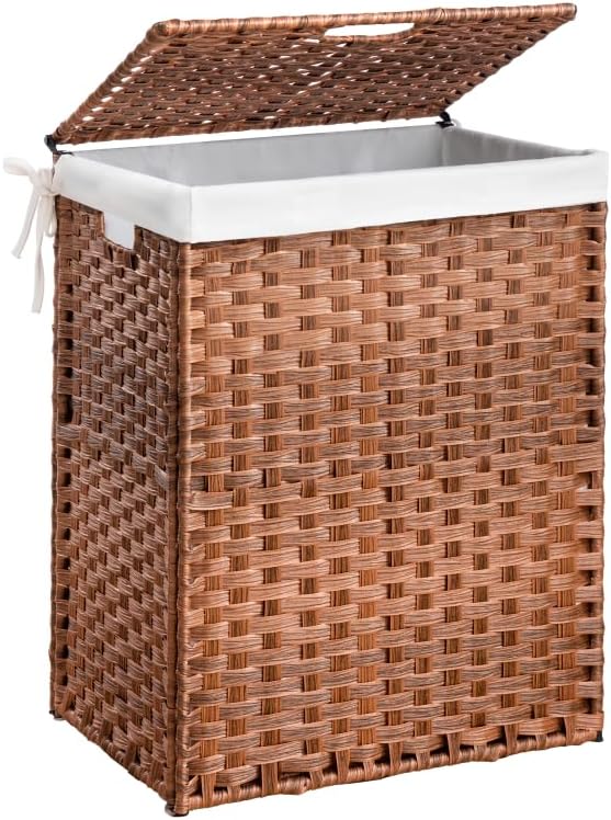 Large 100L Laundry Hamper with Lid - Foldable Clothes Basket with Removable Washable Bag, Durable PE Wicker & Steel Frame Organizer for Bedroom