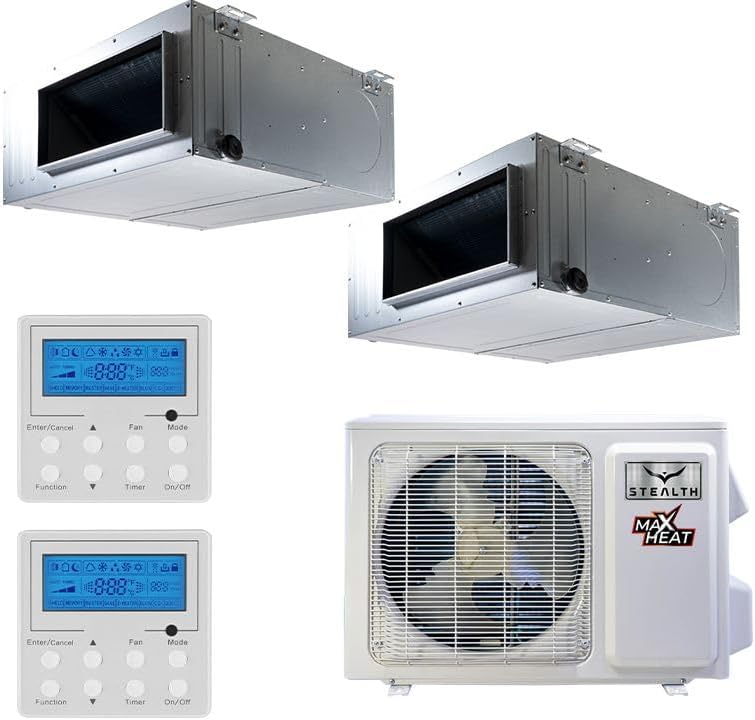 Stealth 18000 BTU Concealed Duct Mini Split AC/Heating System | 14 SEER Dual Zone Comfort Designer (9+9)