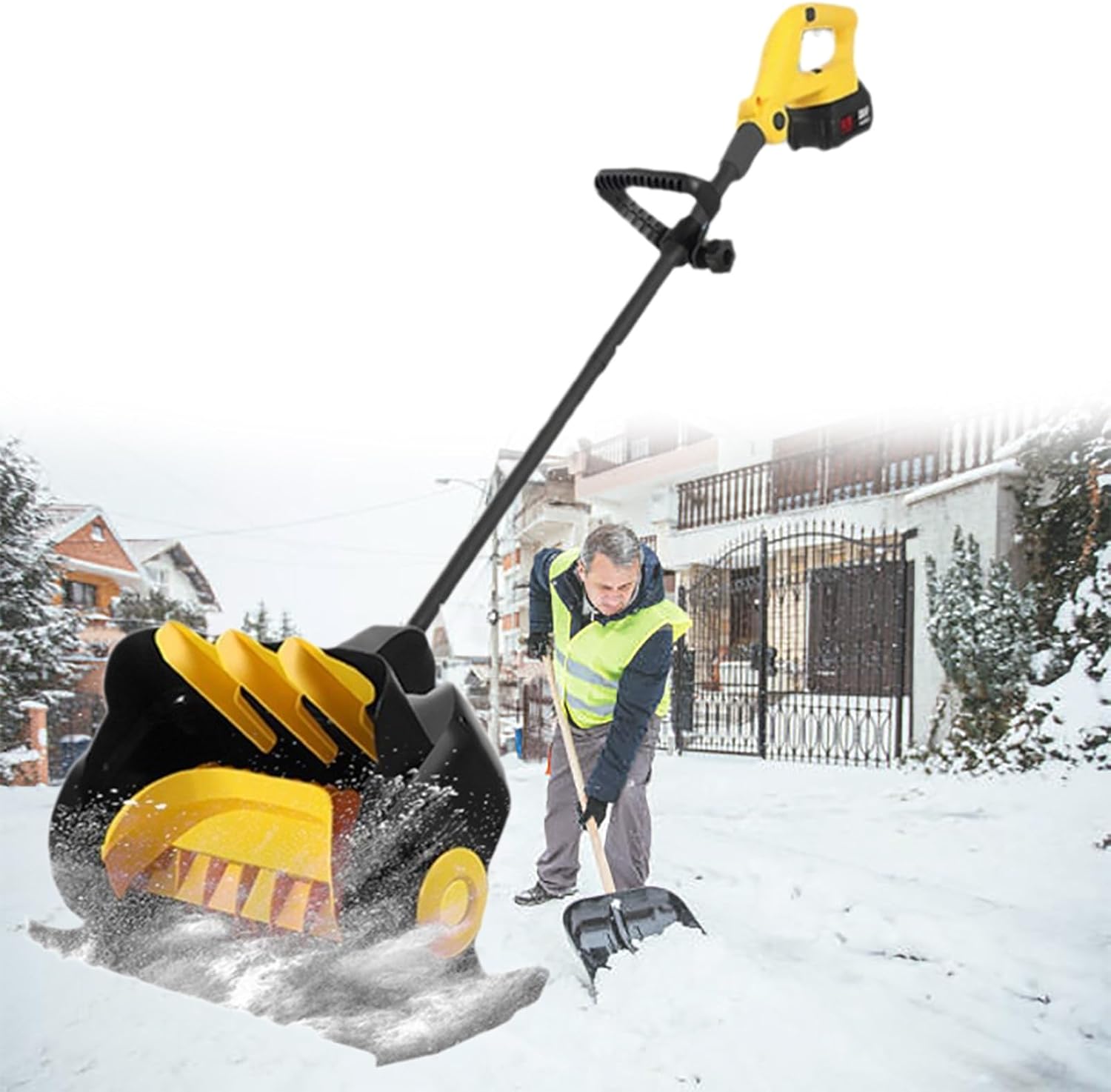 Cordless Snow Shovel Kit, 21V 41cm, with 2 Battery + Charger, Cordless Snow Blower, for Driveway, Patio, and Deck Clearing