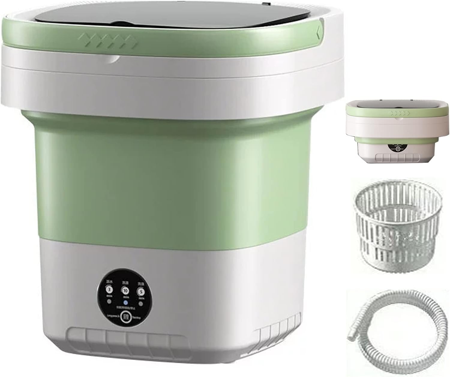 Portable Washing Machine-Mini, Foldable, Small Washing Machine with Drain Basket, for Apartment, Laundry, Camping, Rv, Travel, Underwear, Personal, Baby (Color : Green)