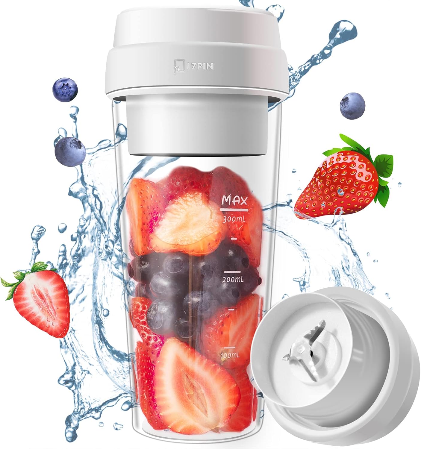 Portable Blender, Personal Blender, With USB Magnetic contact charging, 14 oz Smoothie Blender, Anti-silp Rubber Base, One-handed Drinking Mini Blender for Shakes and Smoothies