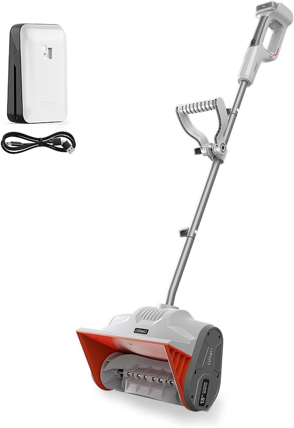 Litheli 20V Cordless Snow Shovel with Directional Plate & Adjustable Handle, 13-Inch Brushless Battery-Powered Snow Blower with 4.0Ah Battery for Driveways, Sidewalks, Decks & Patios