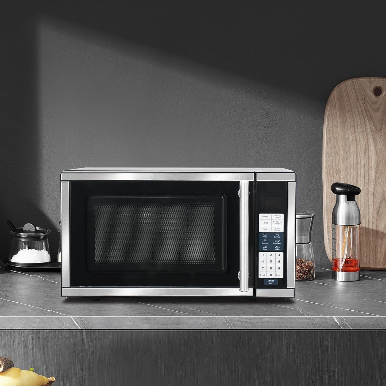 Microwave Ovens Countertop 0.7 Cu.Ft, 700W Small Microwave with 10 power levels, 6 Auto-Cook Programs in Smudge-Proof Stainless Steel, LED Display, Child Lock