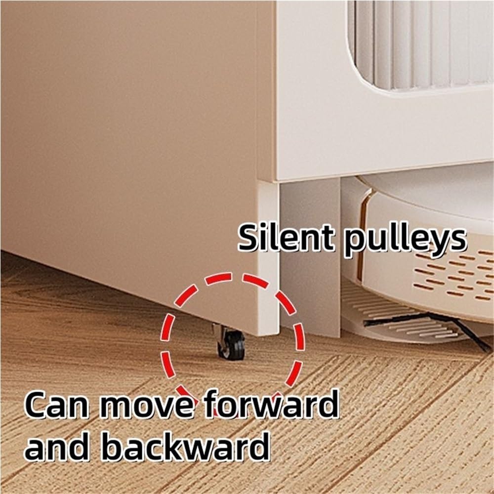 Modern Robot Vacuum Cabinet with Wheels, Movable Side Cabinet with Doors and Drawers, Hidden Storage Cabinet for Living Room, Kitchen, Office(Natural)