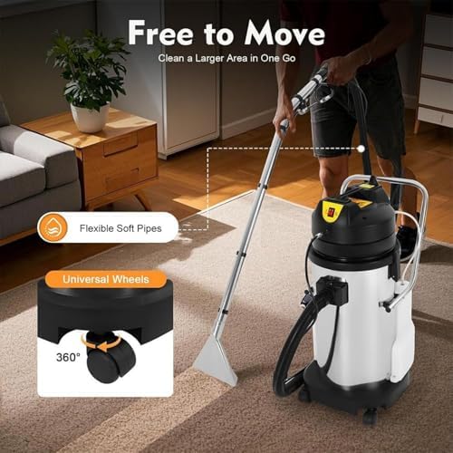 Commercial Carpet Cleaner Machine, Deep Upholstery Cleaner with 1049W Power, 230mbar Suction, 20L Water Tank, 22.97ft Cord, Vacuum Head & Round Brush for Professional Cleaning