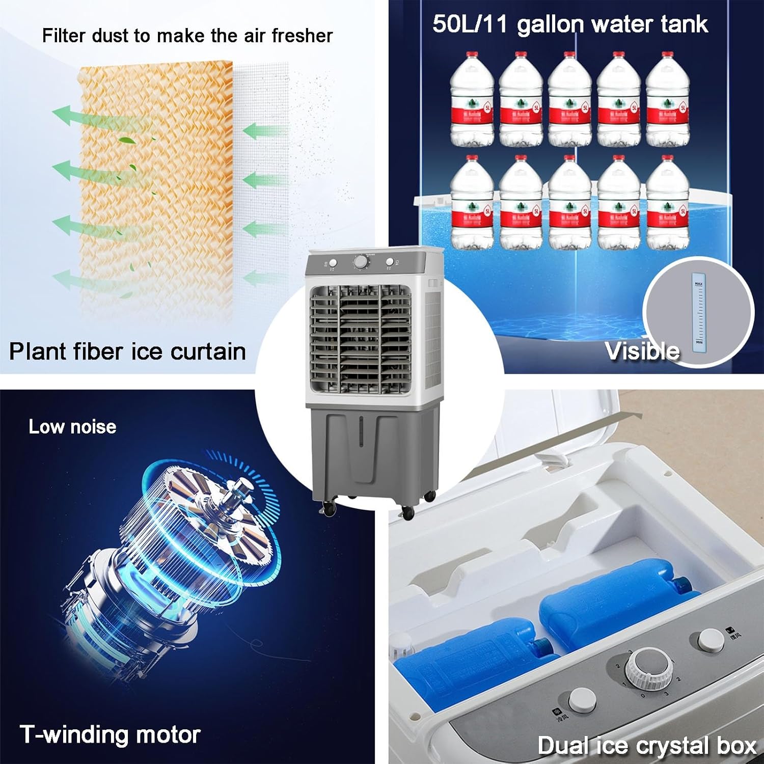 Evaporative Air Cooler, 3-in-1 Swamp Cooler, Portable Air Conditioners with Knob, 3-Speed, 11 Gal Water Tank for Home/Office/Garage/Patio