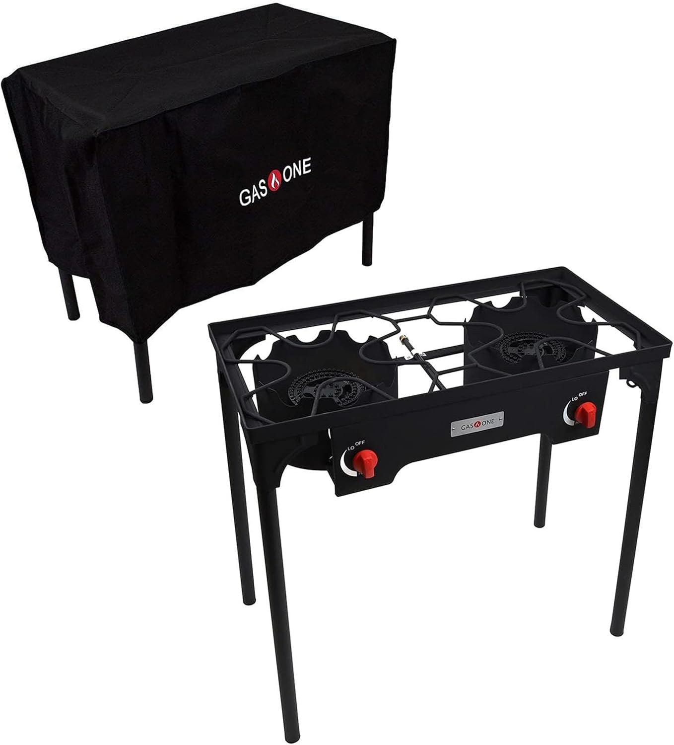 GasOne Two Burner Propane Camp Stove with Cover Outdoor High Pressure Propane Double Burner, Red QCC