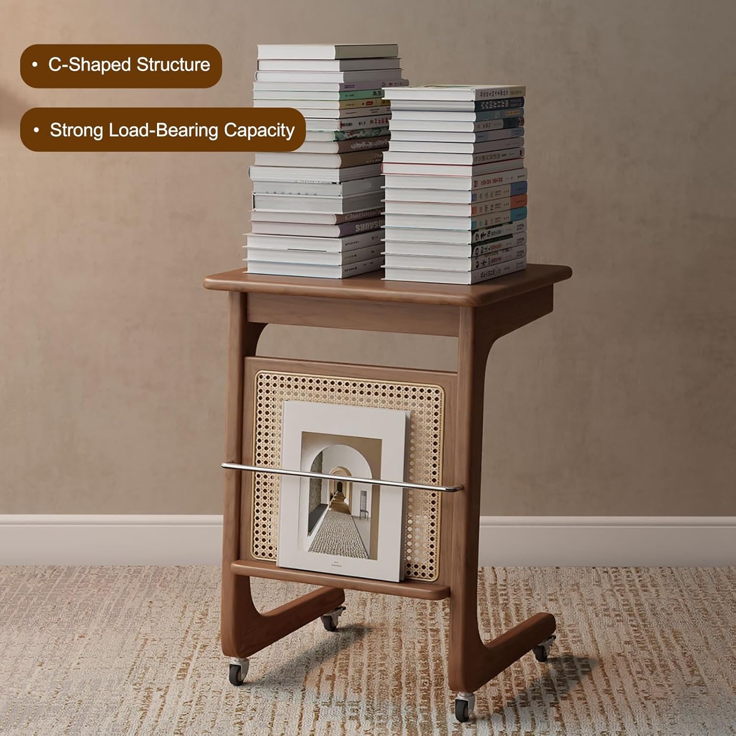 Mobile Robot Vacuum Storage Cabinet Side Table Resin Rattan Storage Cabinet C-Shaped End Tables, for Living Room Dining Room Kitchen Home Office(Yellow,48cm/18.9in)