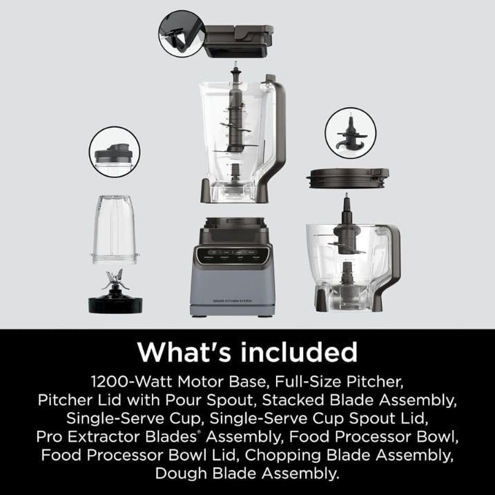 Ninjja Grand Kitchen System 1200W Blender Food Processor Combo with Auto-iQ, 72oz Pitcher, 8-Cup Bowl for Smoothies & Dough