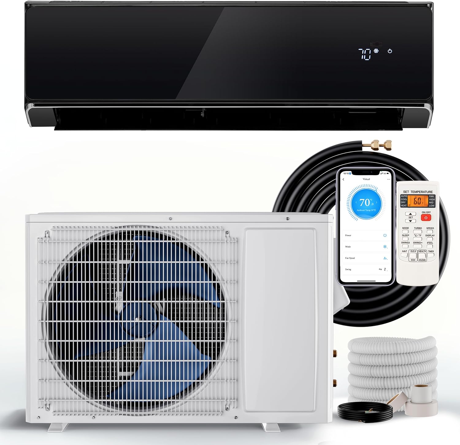 SIMOE 24,000BTU Mini Split Air Conditioner& Heater, 21 SEER2 Wall-Mounted Ductless AC Unit Cools Rooms up to 1500 Sq. Ft, Compatible with Alexa, Inverter AC with 2 Ton Heat Pump & Installation Kit