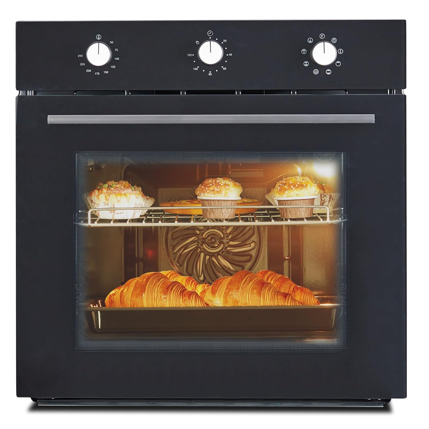 24 Inch Built-in Electric Single Wall Oven, 2.5 Cu.ft Stainless Steel Convection Oven with 8 Cooking Functions, Mechanical Knob Control, 500℉ Max Temperature, 3-Layer Tempered Glass Door, Easy to Clea