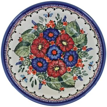 Blue Rose Polish Pottery - Red Floral Butterfly Cereal/Soup Bowl - 6.7