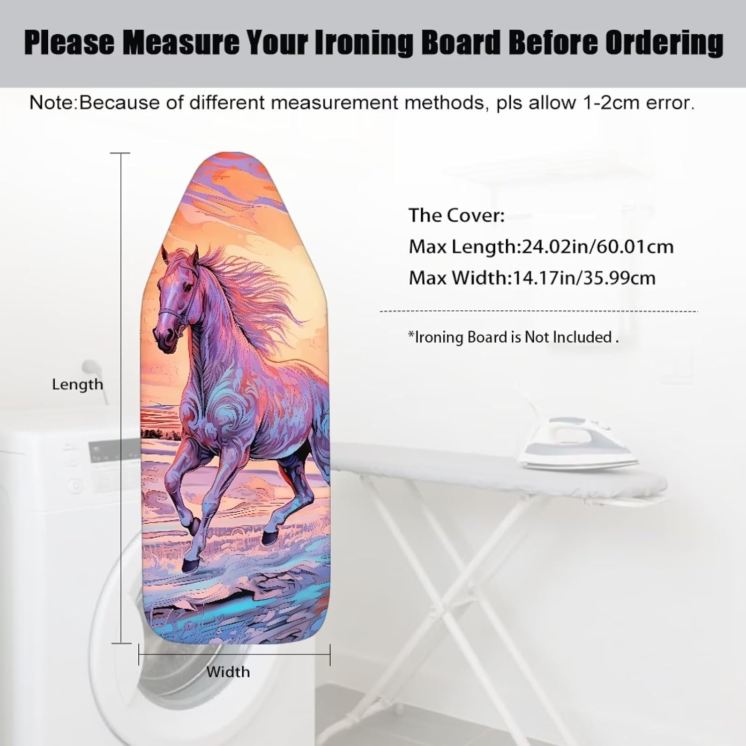 Horse Ironing Board Cover 14 x 24 Inch Small Ironing Board Cover and Pad Foldable Household Essentials for Home Dorm Travel (Board not Included)