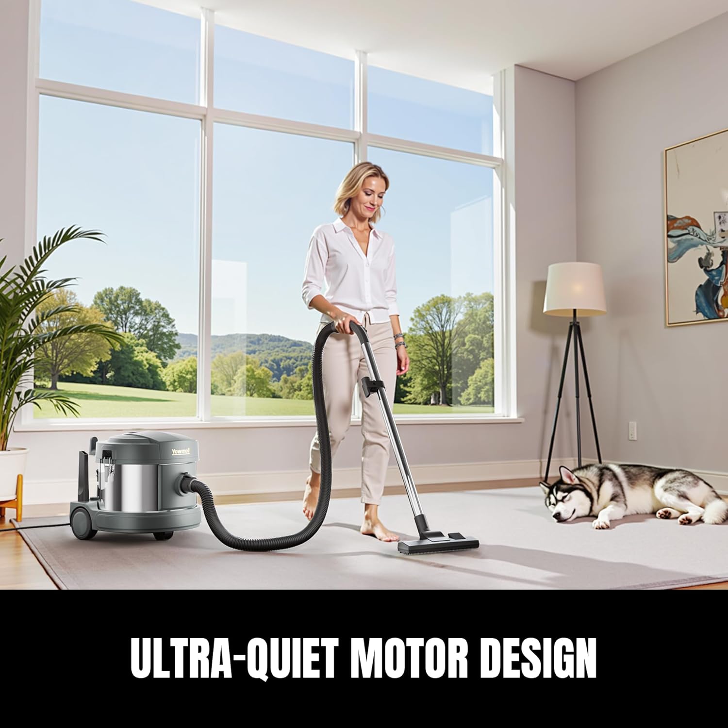 4 Gallon Canister Vacuum, 800W Ultra-Quiet Canister Vacuum Cleaner, 35Ft. Cord, Model SCQ15-HEPA, Gray-Gold