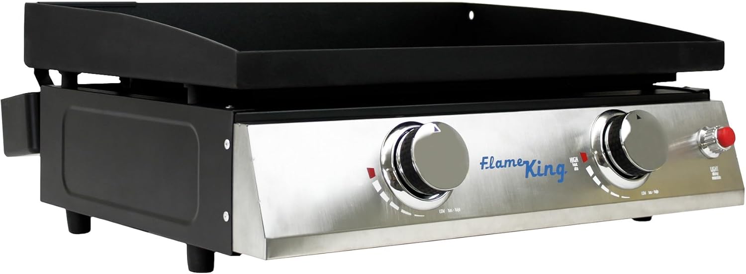 Flame King 22-inch Double Burner Flat Top Griddle for Outdoor BBQ Grill, Portable Propane Gas Griddle for Camping and Tailgating