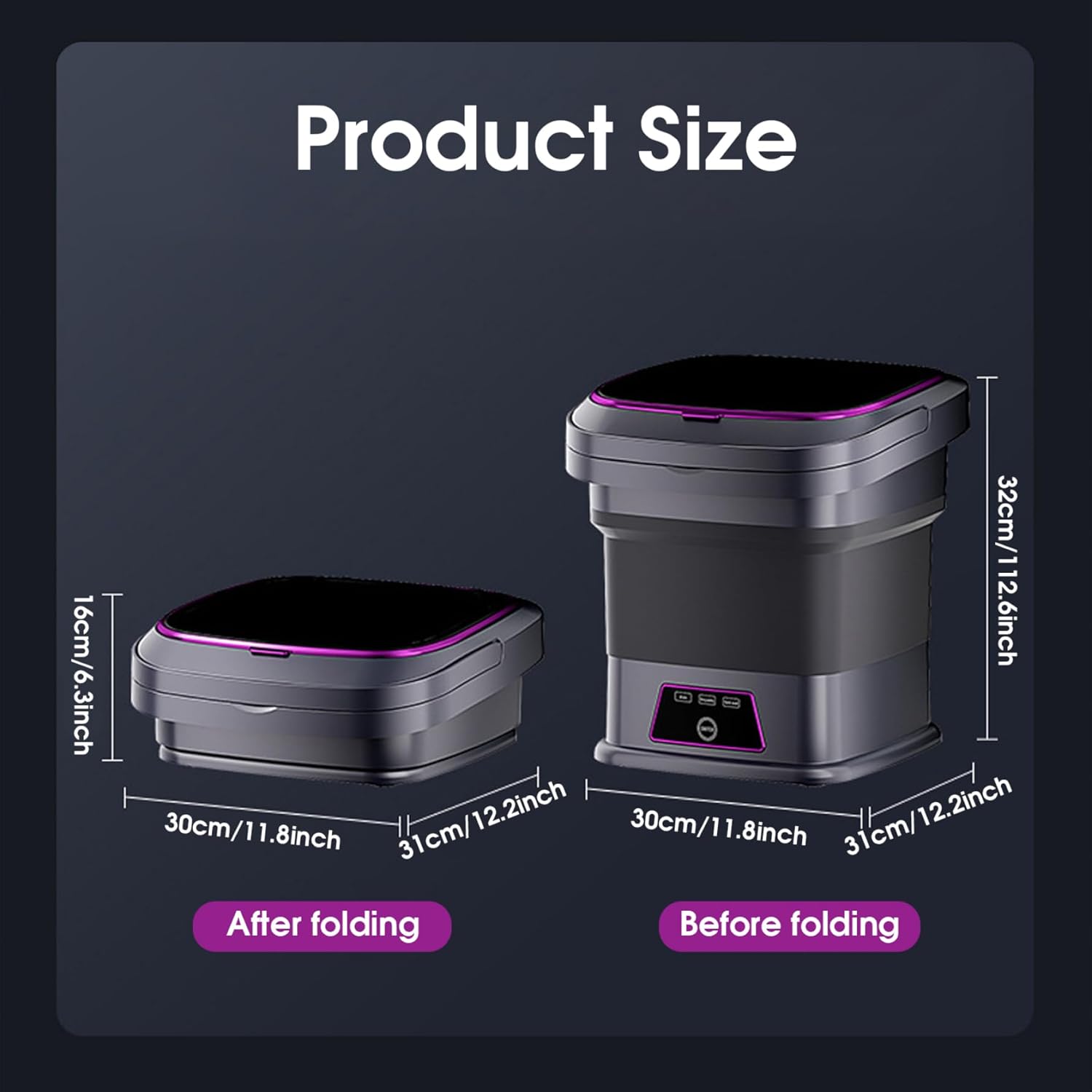 Portable Washer 13L 3 Modes Foldable Mini Washing Machine with Drain Pipe Handle and Suction Cup Small Laundry Machine for Underwear Socks Baby Clothes